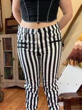 Hot Topic Black & white Striped Skinny Jeans Stingerette Emo Grunge Size 17